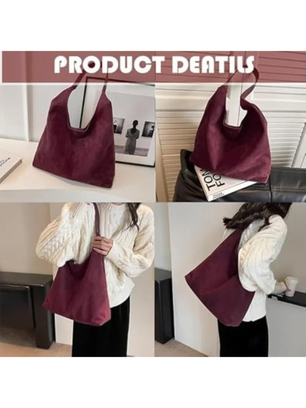 Stylish Brown Suede Shoulder Tote Bag for Women - Perfect Valentine's Day Gift